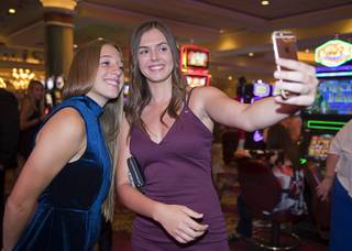 Arbor View soccer players Allyssa Larkin, left, and Haylee Niemann take a selfie before the second annual Las Vegas Sun Standout Awards, an award show recognizing local high school athletes, at the South Point Wednesday, May 24, 2017.