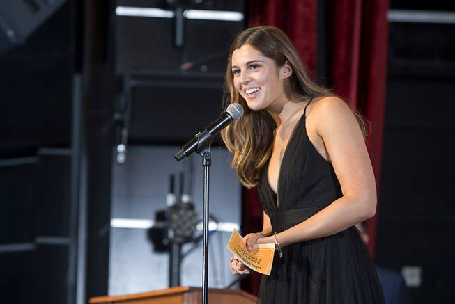 Volleyball player Makenzi Abelman of Durango High School, one of the two 2017 Citizens of the Year, speaks during the second annual Las Vegas Sun Standout Awards, an award show recognizing local high school athletes, at the South Point Wednesday, May 24, 2017. Abelman shared the honor with soccer player Ramiro Alvarado from Chaparral High School.