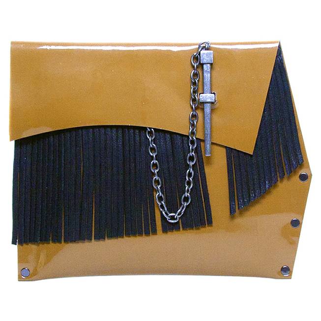 Leather Couture by Jessica Galindo camel fringe dagger clutch, $249
