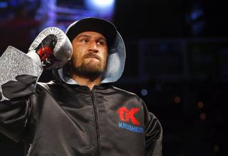 Former champion Sergey Kovalev enters the ring for his rematch with WBA/IBF/WBO light heavyweight champion Andre Ward at the Mandalay Bay Events Center Saturday, June 17, 2017 in Las Vegas. Ward retained his titles with an eighth-round TKO.