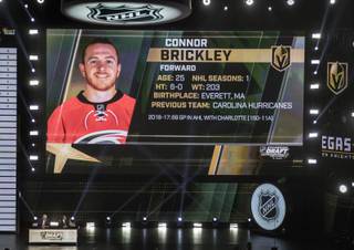 Connor Brickley of Carolina is announced as a Golden Knights expansion pick, one off of every NHL roster during the NHL Awards show on at the T-Mobile Arena on Wednesday, June 21, 2017.