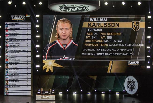 William Karlsson of Columbus is announced as a Golden Knights expansion pick, one off of every NHL roster during the NHL Awards show on at the T-Mobile Arena on Wednesday, June 21, 2017.