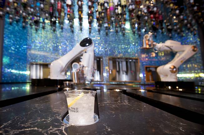 A drink prepared by robotic bartenders is shown in the Tipsy Robot automated bar in the Miracle Mile Shops at Planet Hollywood Monday, June 26, 2017. The bar is scheduled to open on Friday.