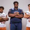 Members of the Legacy High School football team, from left, Amere Foster, Terrence Smith and Roberto Valenzuela pose for a portrait at the Las Vegas Sun's high school football media day August 2, 2017, at the South Point.