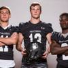 Members of the Palo Verde High School football team, from left, Nick Zuppas, Daniel Bellinger and Chamere Thomas pose for a portrait at the Las Vegas Sun's high school football media day August 2, 2017, at the South Point.