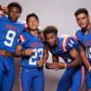 Members of the Bishop Gorman High School football team, from left, Brevin Jordan, Derek Ng, Dorian Thompson-Robinson and Palaie Gaoteote pose for a portrait at the Las Vegas Sun's high school football media day August 2, 2017, at the South Point.