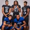 Members of the Desert Pines High School football team, from left, Kaleb Ramsey, Jaden Mitchell, Lorenzo Brown, Deaundre Newsome and Ant Allen pose for a portrait at the Las Vegas Sun's high school football media day August 2, 2017, at the South Point.