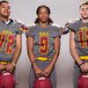 Members of the Del Sol High School football team, from left, Victor Cota, Barry Williams and Jason Hoyer pose for a portrait at the Las Vegas Sun's high school football media day August 2, 2017, at the South Point.
