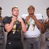 Members of the Sunrise Mountain High School football team, from left, Te'Andre Love, Logan Rollins, Jose Lara and Anthony Proby pose for a portrait at the Las Vegas Sun's high school football media day August 2, 2017, at the South Point.