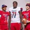 Members of the Valley High School football team, from left, Trayvon Mack-Escoto, Anias Brewington and Leeland Crawford pose for a portrait at the Las Vegas Sun's high school football media day August 2, 2017, at the South Point.