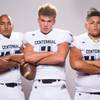 Members of the Centennial High School football team, from left, Joseph Ahern, Vladimir Plotnikov and Luis Rivas pose for a portrait at the Las Vegas Sun's high school football media day August 2, 2017, at the South Point.
