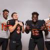 Members of the Chaparral High School football team, from left, Tyray Collins, Julius Hernandez, Trayvius Hodge and Victor Sanchez pose for a portrait at the Las Vegas Sun's high school football media day August 2, 2017, at the South Point.