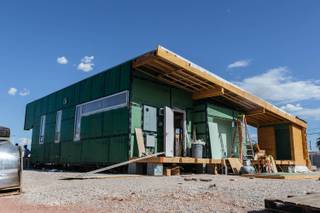 Construction continues on UNLV's  990-square-foot home in Las Vegas, Nev. on August 28, 2017. The house will be entered in the international 2017 U.S. Department of Energy Solar Decathlon later this year.