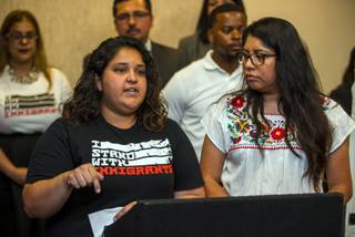 Alicia Contreras and Erika Castro lead community organizations, activists and representatives at the East Las Vegas Community Center to discuss what Trump's DACA decision means for the 13,000 Nevada DACA recipients on Tuesday, September 5, 2017.  Contreras is with Mi Familia Vota and  Castro with PLAN.