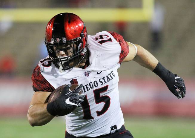 San Diego State Aztecs fullback Nick Bawden runs the ball against the South Alabama Jaguars during the second half of an NCAA college football game, Saturday, Oct. 1, 2016, in Mobile, Ala. South Alabama defeated San Diego State 42-24.