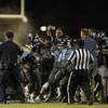 Basic and Canyon Springs players and coaches come to blows and police respond with pepper spray after the game, Friday, Sept. 15, 2017.