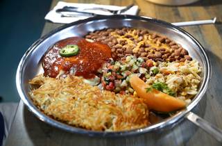 A Huevos Ranchero Skillet is shown at Peg's Glorified Ham n Eggs in Henderson Thursday, Sept. 21, 2017. The popular Reno-based restaurant chain opened their first Southern Nevada location on Sept. 12.