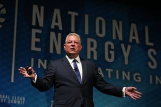 Former Vice President Al Gore gives the keynote address during the National Clean Energy Summit 9.0 at the Bellagio on Friday, Oct. 13, 2017.