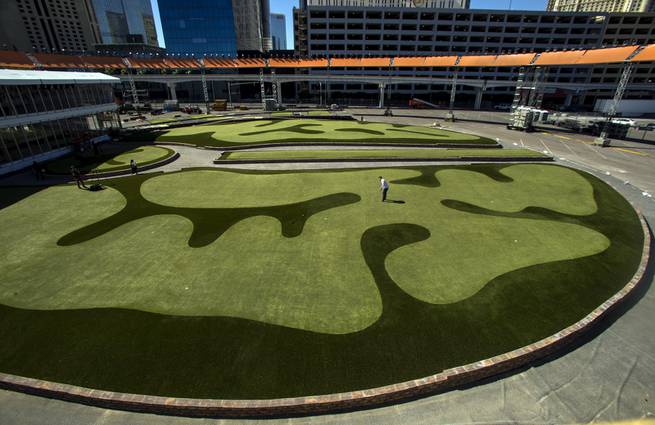 The Major Series Of Putting stadium course is nearly done and ready for play located behind Planet Hollywood Wednesday, Oct. 11, 2017.  L.E. Baskow.