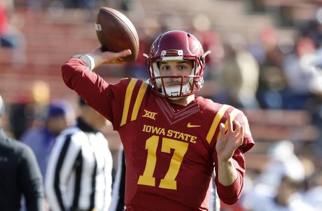 Iowa State quarterback Kyle Kempt warms up before a game against TCU, Saturday, Oct. 28, 2017, in Ames, Iowa. 