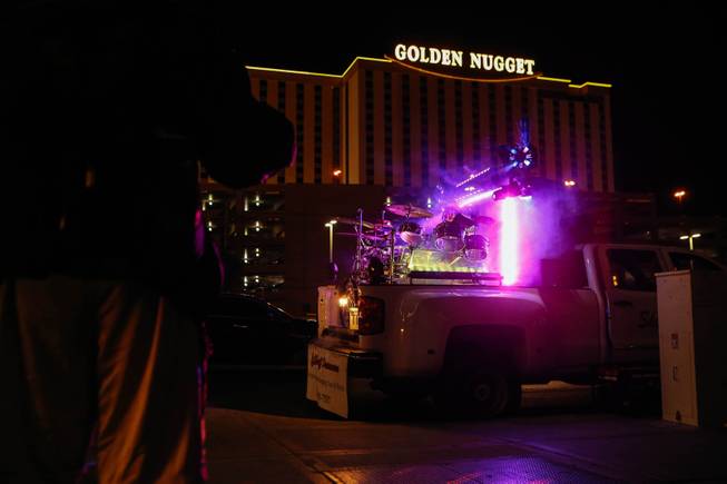 Sheriff Drumman performs outside the Plaza Hotel & Greyhound in Downtown Las Vegas, Nev. on November 13, 2017.