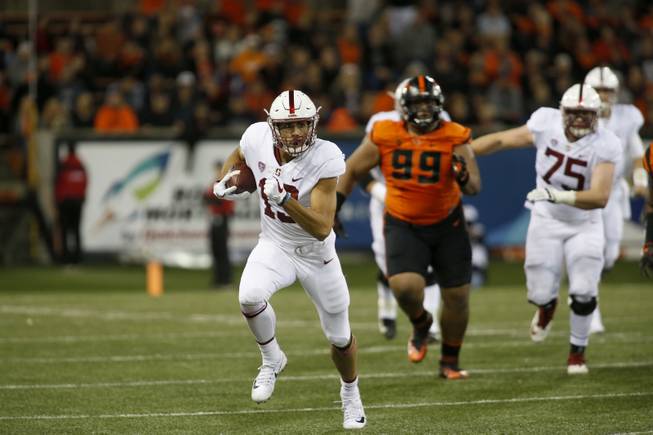 Stanford wide receiver JJ Arcega-Whiteside (19) during the first half of an NCAA college football game, in Corvallis, Ore., Thursday, Oct. 26, 2017.