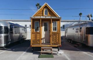 A glimpse inside the Fergusons Project in Downtown Las Vegas, Nev. on November 14, 2017. This is the exterior of a tiny house on property.