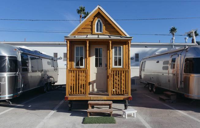 A glimpse inside the Fergusons Project in Downtown Las Vegas, Nev. on November 14, 2017. This is the exterior of a tiny house on property.
