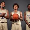 Players of the Cheyenne High basketball team, from left, Damion Bonty, Keshawn Hall and Kavon Williams, take a portrait during the Las Vegas Sun's Media Day at the South Point on Nov. 14, 2017.