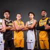 Players of the Clark High basketball team, from left, Trey Woodbury, Jalen Hill, James Bridges, Ian Alexander, Antwon Jackson and Greg Foster, take a portrait during the Las Vegas Sun's Media Day at the South Point on Nov. 14, 2017.