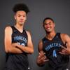 Players of the Canyon Springs High basketball team, from left, De'Shawn Keperling and Kevin Legardy, take a portrait during the Las Vegas Sun's Media Day at the South Point on Nov. 14, 2017.