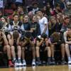 Clark players sit dejected on the bench after giving the game late to Bishop Gorman during their state 4A high school championship game at Cox Pavilion on Friday, Feb. 24, 2017.