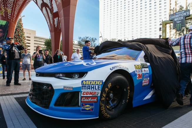 Chip Ganassi Racing Driver Kyle Larson and locally headquartered Credit One Bank unveiled a new paint scheme on the 2018 Chevrolet Camaro ZL1 race car at the NASCAR Fan HQ at The Park in Las Vegas, Nev. on November 28, 2017.
