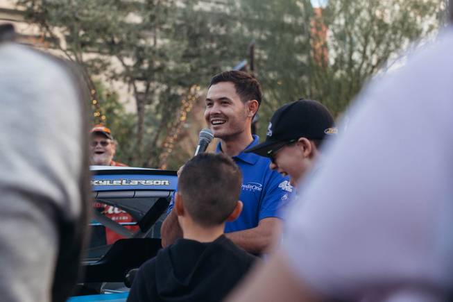 Chip Ganassi Racing Driver Kyle Larson and locally headquartered Credit One Bank unveiled a new paint scheme on the 2018 Chevrolet Camaro ZL1 race car at the NASCAR Fan HQ at The Park in Las Vegas, Nev. on November 28, 2017.