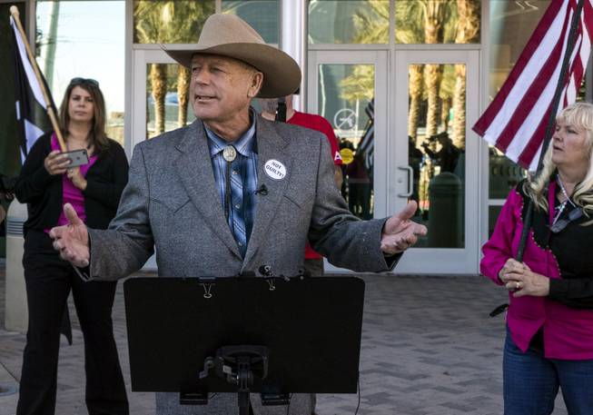 Cliven Bundy is all smiles as he welcomes everyone for a press conference in front of Metro Police Headquarters on Wednesday, Jan. 10, 2018.