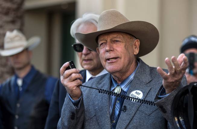 Cliven Bundy answers a question for the media as he holds a press conference in front of Metro Police Headquarters on Wednesday, Jan. 10, 2018.