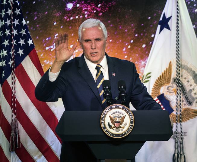 Vice President Mike Pence speaks about the necessity of military might and innovation while delivering remarks at the grand opening of AFWERX Vegas on Thursday, Jan. 11, 2018.