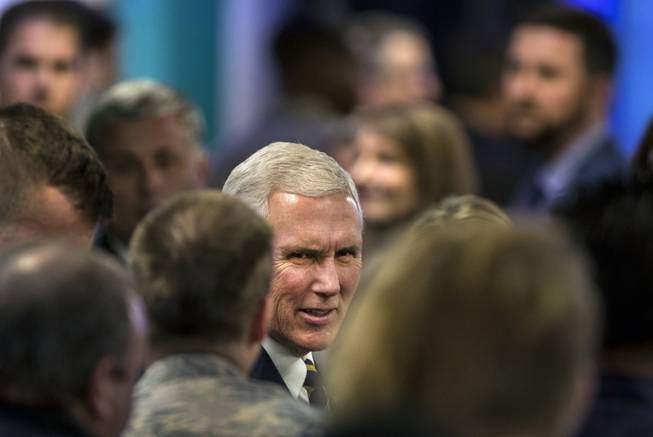 Vice President Mike Pence greets members of the military after remarks at the grand opening of AFWERX Vegas on Thursday, Jan. 11, 2018.