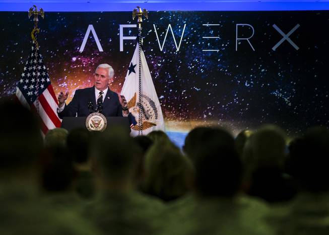 Vice President Mike Pence speaks during the grand opening of AFWERX Vegas innovation center on Thursday, Jan. 11, 2018.