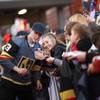 Vegas Golden Knights defenseman Brayden McNabb (3) poses for a photo during a Vegas Golden Knights Fan Fest at the Fremont Street Experience in downtown Las Vegas Sunday, Jan. 14, 2018.