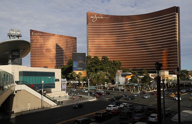 A view of the Encore and Wynn resorts on the Las Vegas Strip, Dec. 26, 2017.