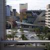 A view of T-Mobile Arena from the South Primrose Veranda during a tour of the new Aria East Convention Center Thursday, Feb. 15, 2018. 