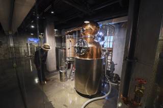 A working, 60-gallon copper pot still is seen during the unveiling of the Mob Museum's distillery and speakeasy, The Underground, Thursday, April 19, 2018.