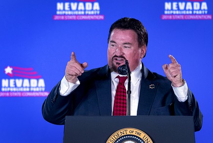 Michael McDonald, Nevada State GOP chairman, introduces President Donald Trump during the Nevada State GOP convention at the Suncoast in Summerlin on Saturday, June 23, 2018.