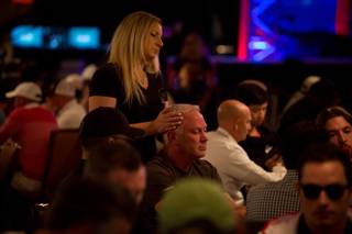 A man receives a head massage while competing on day 1 of the 2018 World Series of Poker Main Event at the Rio All-Suite Hotel & Casino, Monday July 2, 2018.