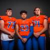 Members of the Bishop Gorman football team pose at the Las Vegas Sun's high school football media day Tuesday, July 31, 2018, at Red Rock Resort. They include, from left, Falcon Kaumatule, Cade Briggs, Amod Cianelli, Beau Taylor and Kyu Kelly.