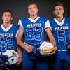 Members of the Moapa Valley High football team pose for a photo at the Las Vegas Sun's high school football media day Tuesday July 31, 2018 at the Red Rock Resort and Casino. They include, from left, Hayden Redd, Derek Reese and Luke Bennett.