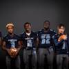 Members of the Canyon Springs High football team pose for a photo at the Las Vegas Sun's high school football media day Tuesday July 31, 2018 at the Red Rock Resort and Casino. They include, from left, Keyvon Lakes, Jayvion Pugh, Torian Hammond, Aijalon Davis, Anasan Fields and Donovan Wolfe.