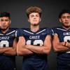 Members of the Spring Valley High football team pose for a photo at the Las Vegas Sun's high school football media day Tuesday July 31, 2018 at the Red Rock Resort and Casino. They include, from left, Jonathan Vazquez, Mason De Cunzoand  Marco Godinez.