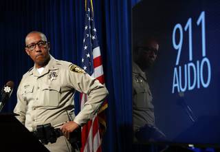 Assistant Sheriff Charles Hank listens to audio from a 911 tape during a briefing at Metro Police headquarters Tuesday, Aug. 14, 2018. Police discussed the officer-involved shooting of Mohamed Mahmoud, 37, at the Ross Dress For Less store on Blue Diamond Road Saturday, Aug. 11.